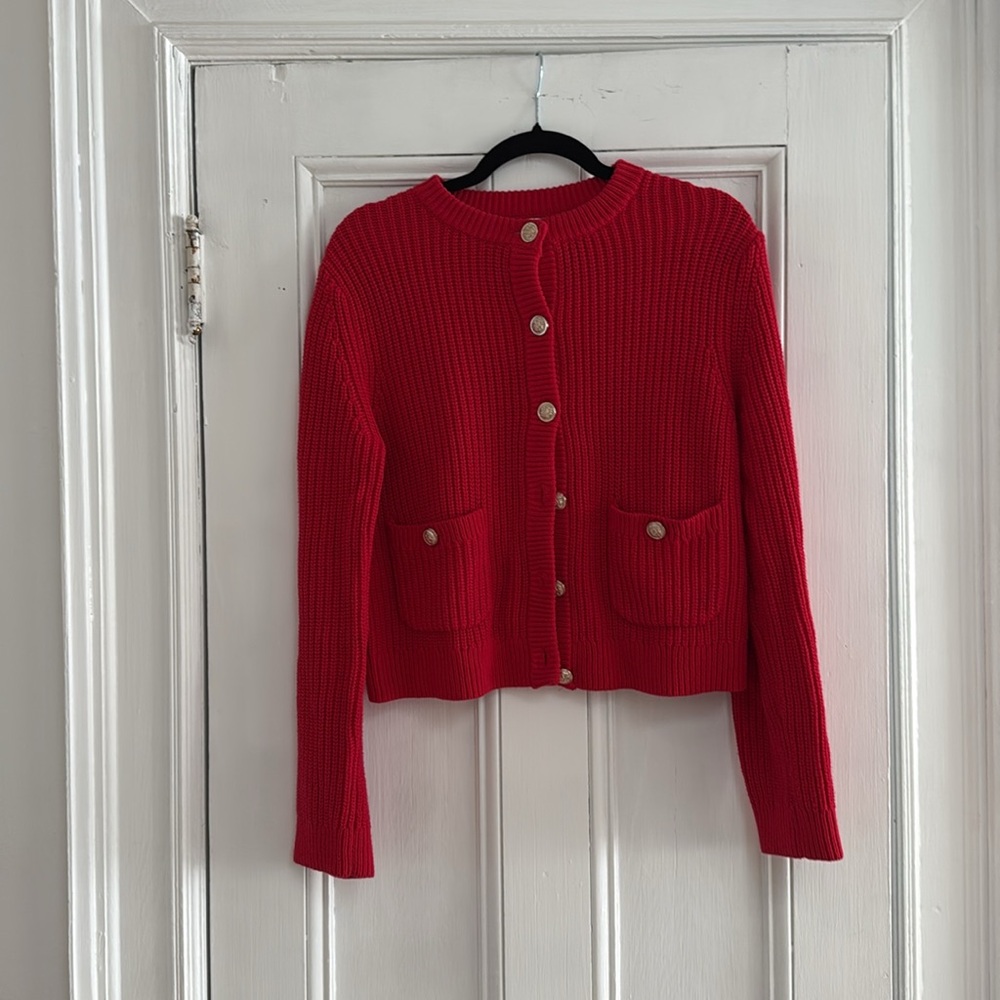 Red Rib-Knit Cardigan - Picture 2 of 2